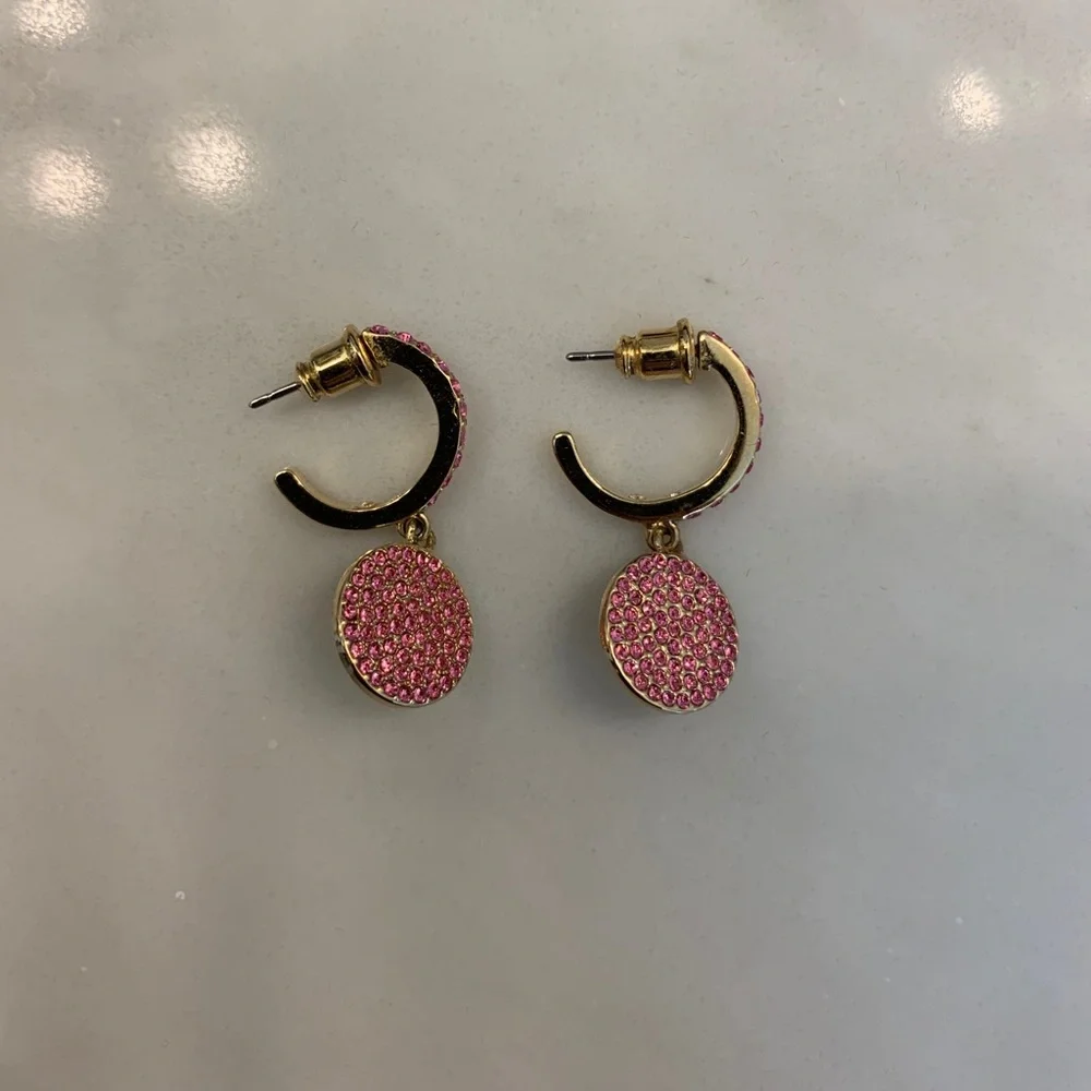 Kate Spade Pink Pavé Crystal Drop Earrings Gold Tone